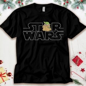 Baby Yoda Star Wars Logo and The Child The Mandalorian T-Shirt Unisex Adult